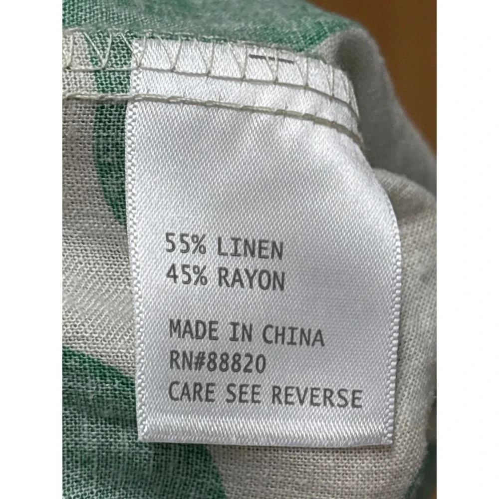 Green & White Abstract Wide Leg Elastic Waistband Lightweight Linen - Size XS